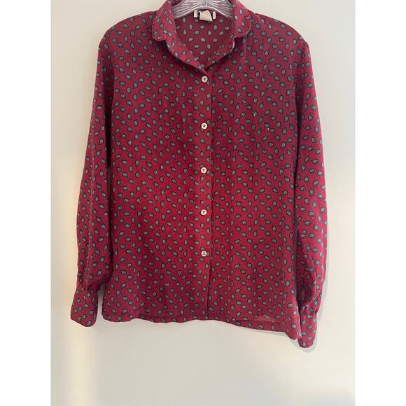 Vintage Etretat Button Down Casual Shirt Red Paisley Size M JL - Picture 1 of 7